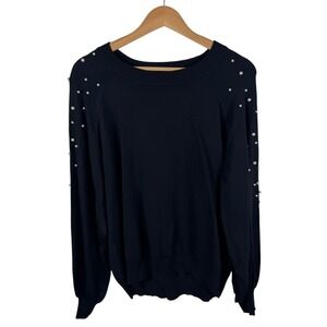 Umgee Black Pearl Embellished Sweater Medium‎ Knit Pullover Holiday Party Comfy